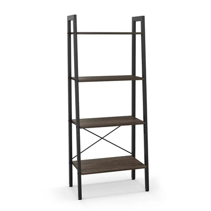 4-Tier Bookshelf with Metal Frame and Adjustable Foot Pads-Oak Costway