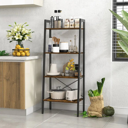 4-Tier Bookshelf with Metal Frame and Adjustable Foot Pads-Rustic Brown Costway