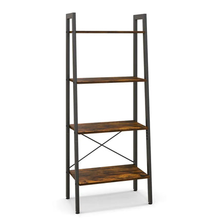 4-Tier Bookshelf with Metal Frame and Adjustable Foot Pads-Rustic Brown Costway