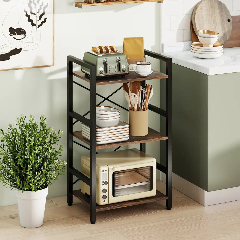 4-Tier Bookshelf with Metal Frame and Wooden Storage Racks for Study-Rustic Brown - Rustic Brown - Bookcases
