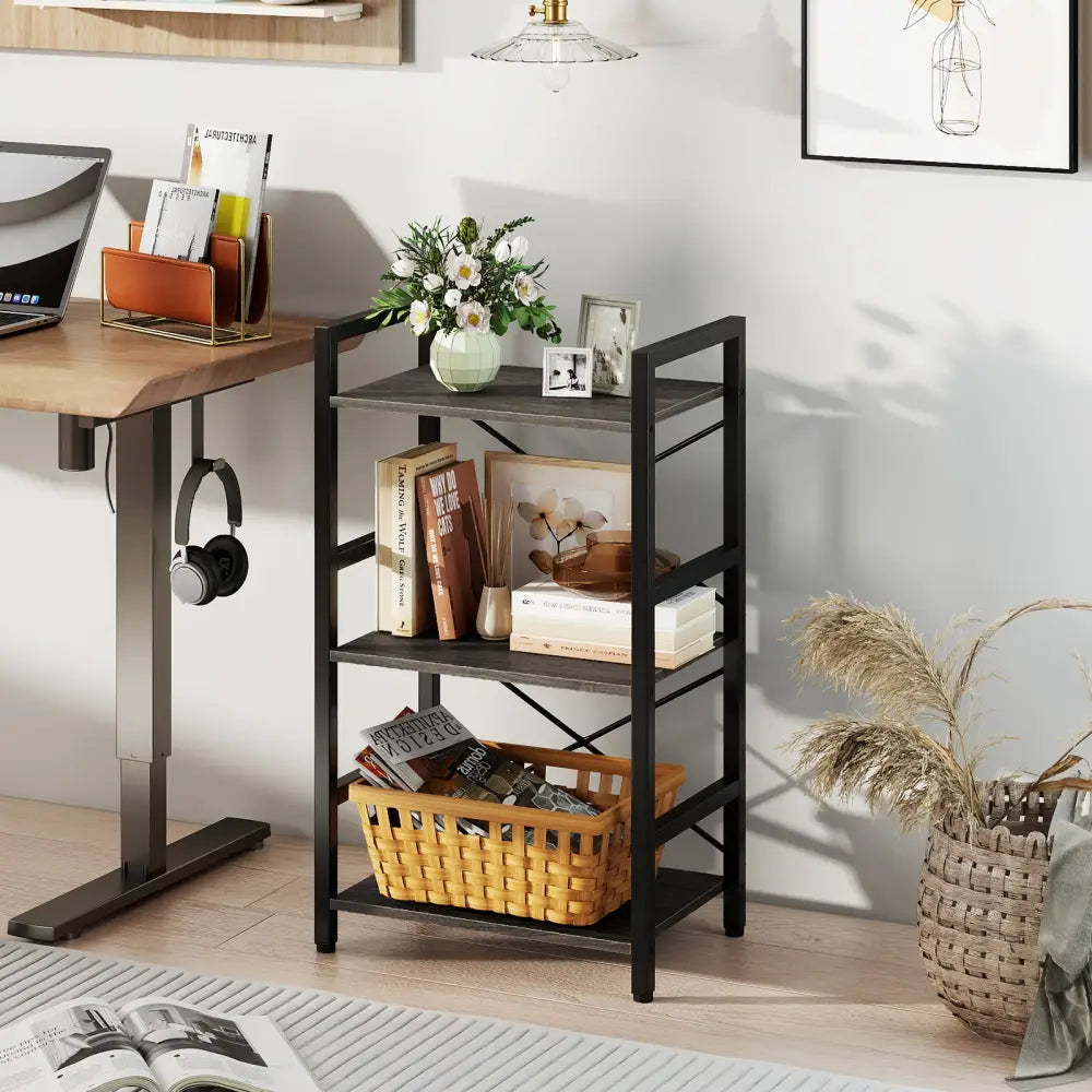 4-Tier Bookshelf with Metal Frame and Wooden Storage Racks for Study-Oak - Oak - Bookcases