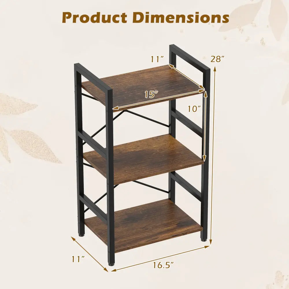 4-Tier Bookshelf with Metal Frame and Wooden Storage Racks for Study-Rustic Brown - Rustic Brown - Bookcases