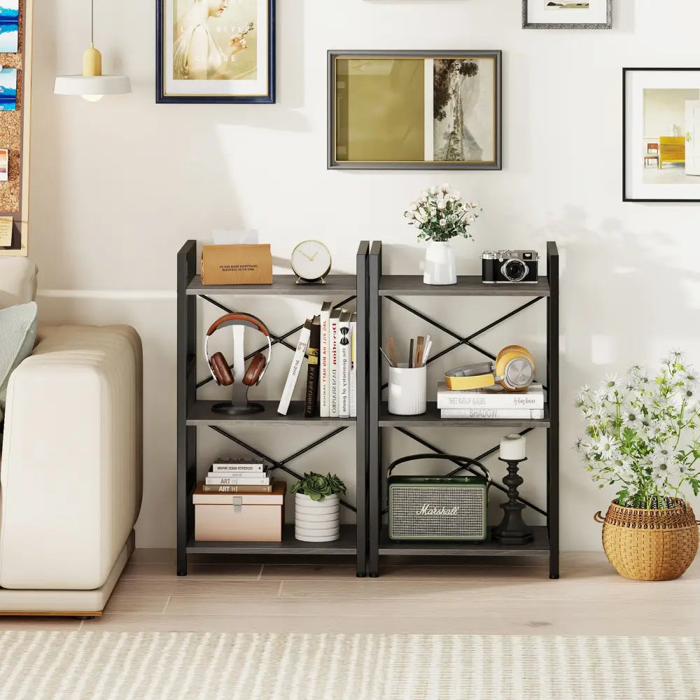 4-Tier Bookshelf with Metal Frame and Wooden Storage Racks for Study-Oak - Oak - Bookcases