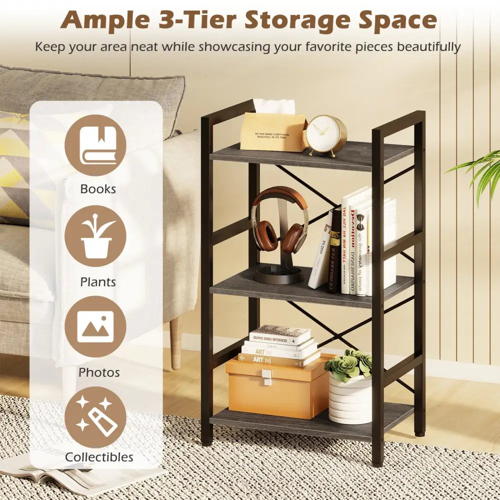 4-Tier Bookshelf with Metal Frame and Wooden Storage Racks for Study-Oak - Oak - Bookcases