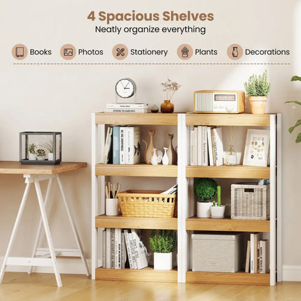 4 Tier Bookshelf Wooden Bookcase with Dual Anti-Tipping Kits-Natural Costway