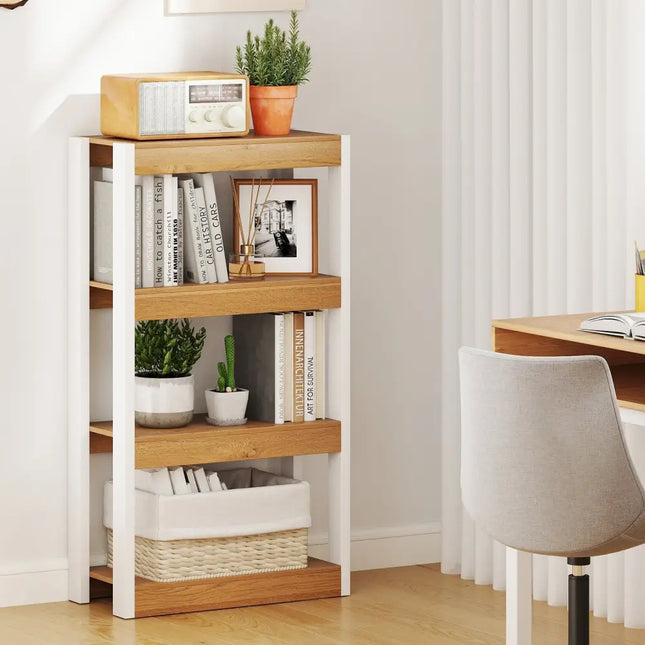 4 Tier Bookshelf Wooden Bookcase with Dual Anti-Tipping Kits-Natural Costway