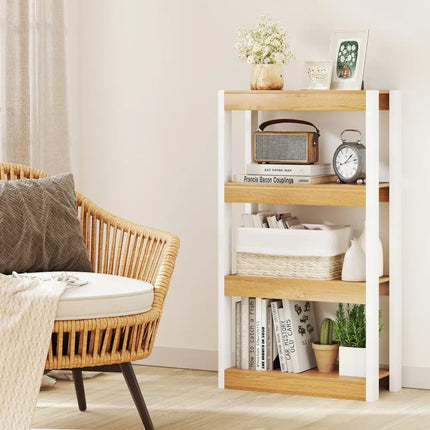 4 Tier Bookshelf Wooden Bookcase with Dual Anti-Tipping Kits-Natural Costway