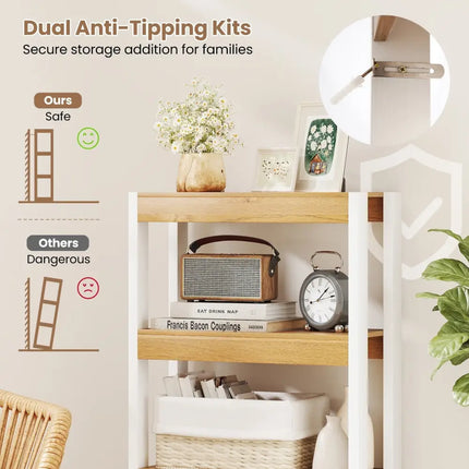 4 Tier Bookshelf Wooden Bookcase with Dual Anti-Tipping Kits-Natural Costway
