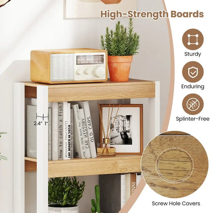 4 Tier Bookshelf Wooden Bookcase with Dual Anti-Tipping Kits-Natural Costway