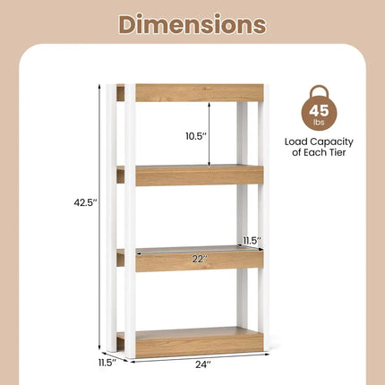 4 Tier Bookshelf Wooden Bookcase with Dual Anti-Tipping Kits-Natural Costway