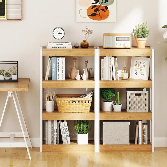4 Tier Bookshelf Wooden Bookcase with Dual Anti-Tipping Kits-Natural Costway