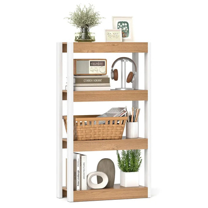 4 Tier Bookshelf Wooden Bookcase with Dual Anti-Tipping Kits-Natural Costway