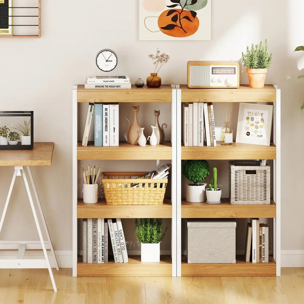 4 Tier Bookshelf Wooden Bookcase with Dual Anti-Tipping Kits-Natural - Natural - Bookcases
