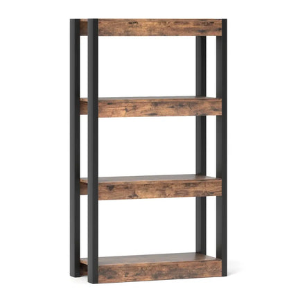 4 Tier Bookshelf Wooden Bookcase with Dual Anti-Tipping Kits-Rustic Brown Costway
