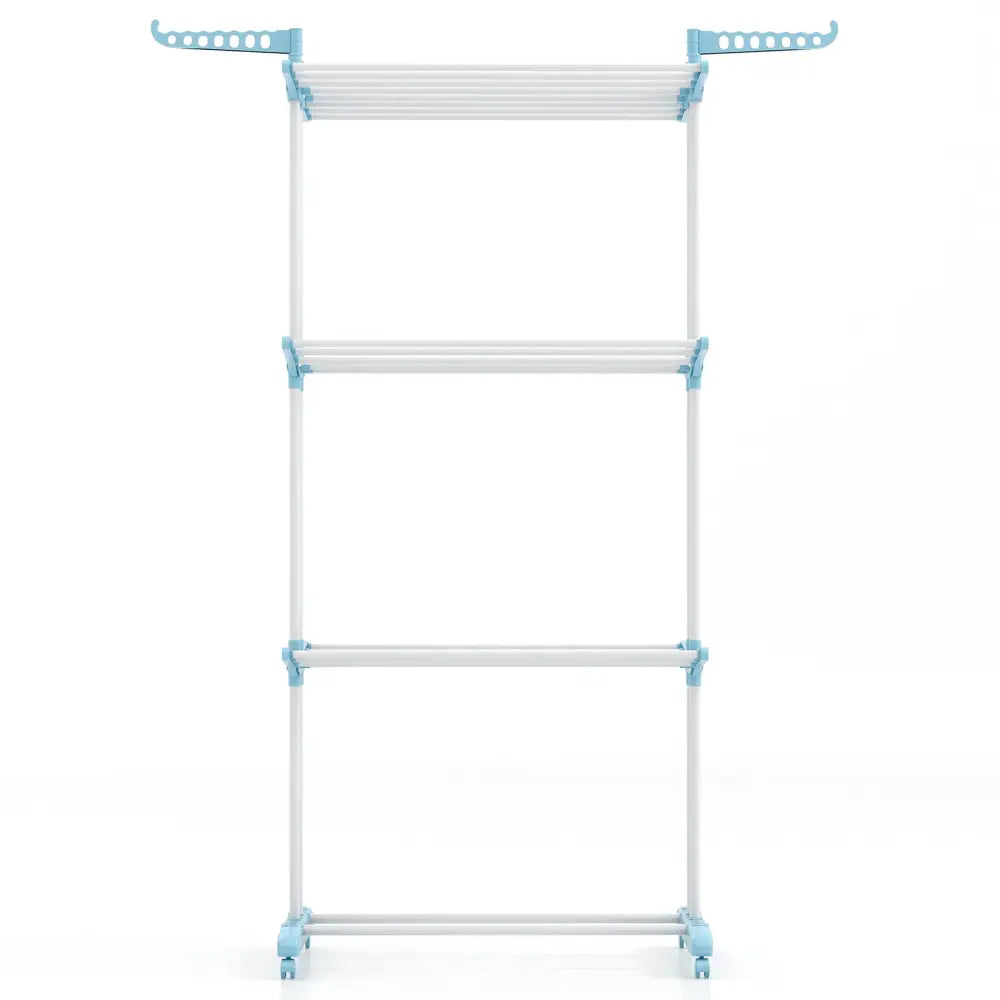 4-tier Clothes Drying Rack with Rotatable Side Wings and Collapsible Shelves-Blue - Blue - Drying Racks