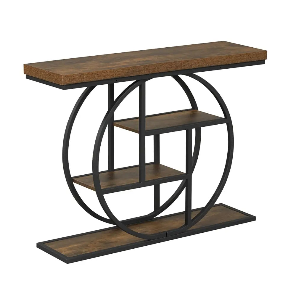 4-Tier Console Table 41 Inches Entryway Table with Storage Shelves-Brown - Brown - Console Tables