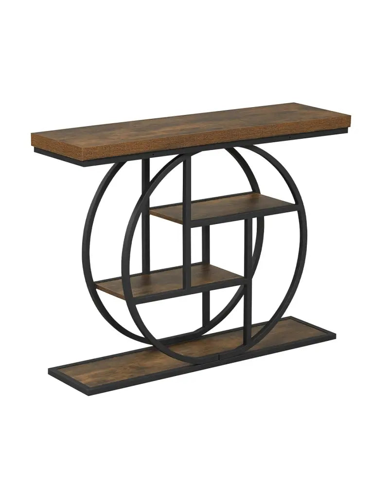 4-Tier Console Table 41 Inches Entryway Table with Storage Shelves-Brown - Brown - Console Tables