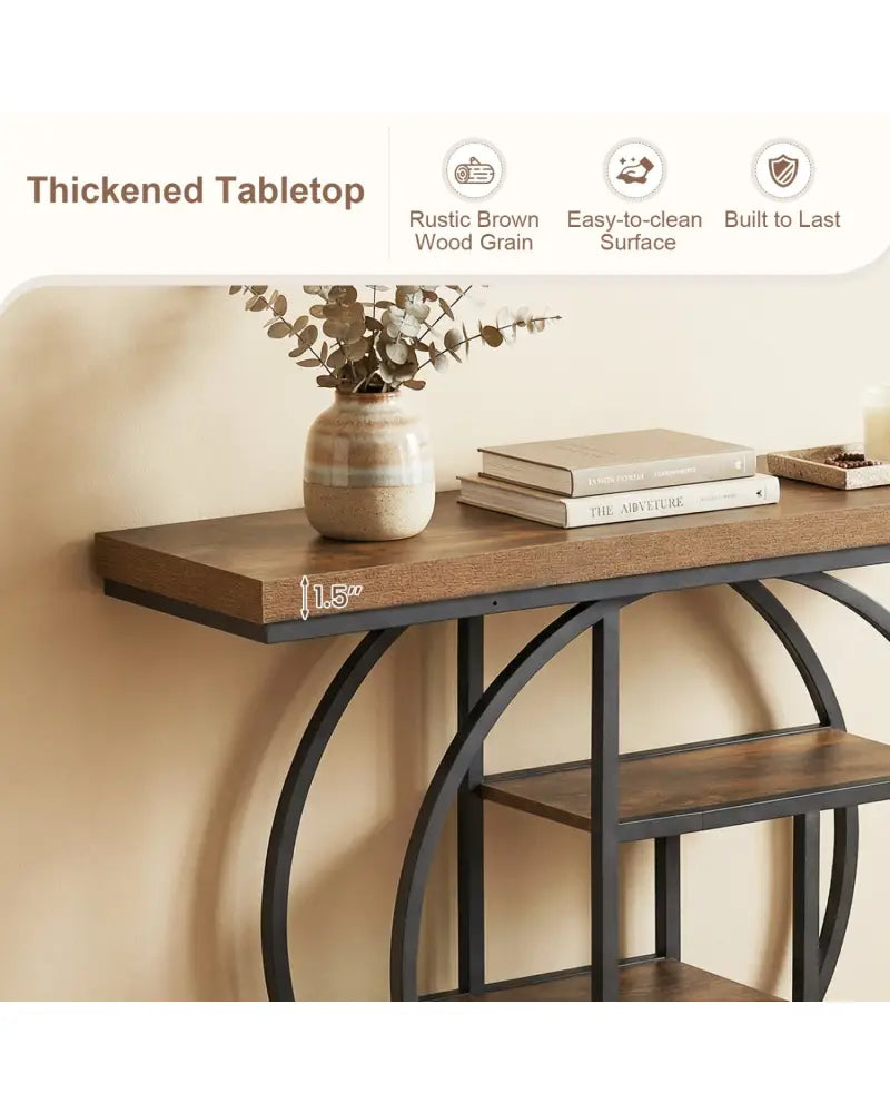 4-Tier Console Table 41 Inches Entryway Table with Storage Shelves-Brown - Brown - Console Tables