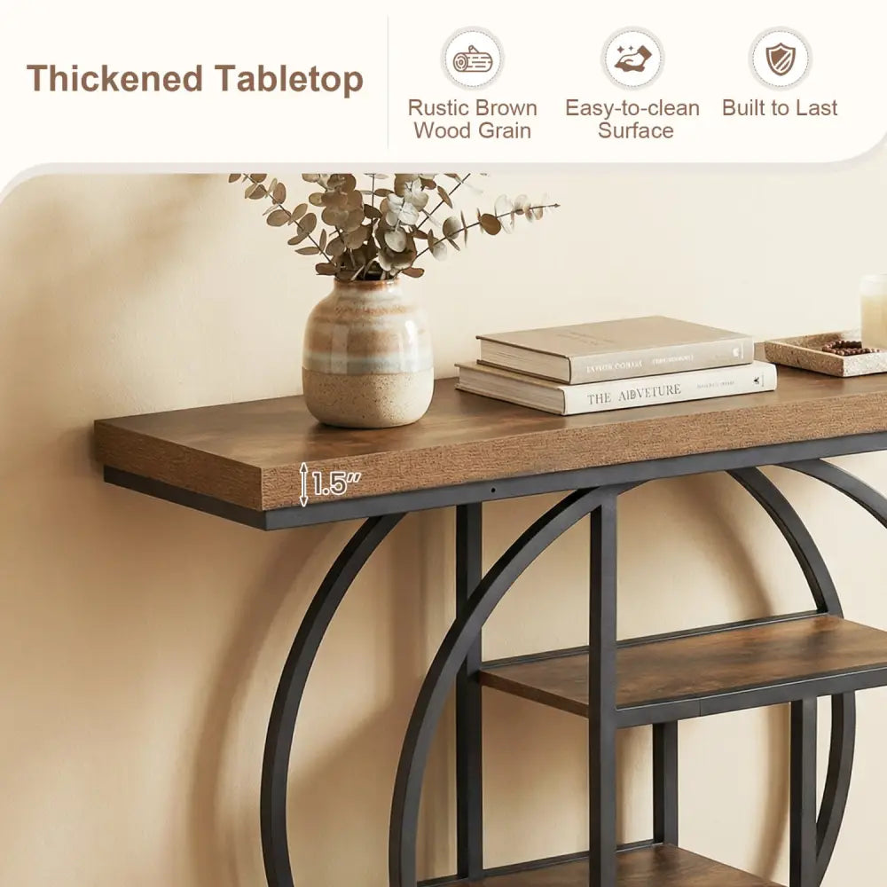 4-Tier Console Table 41 Inches Entryway Table with Storage Shelves-Brown - Brown - Console Tables