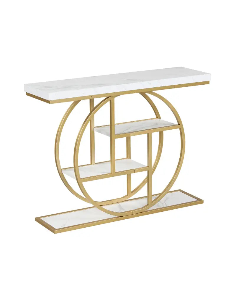 4-Tier Console Table 41 Inches Entryway Table with Storage Shelves-White - White - Console Tables
