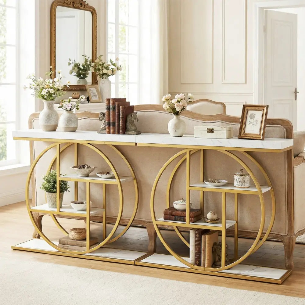 4-Tier Console Table 41 Inches Entryway Table with Storage Shelves-White - White - Console Tables