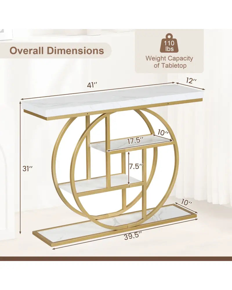 4-Tier Console Table 41 Inches Entryway Table with Storage Shelves-White - White - Console Tables