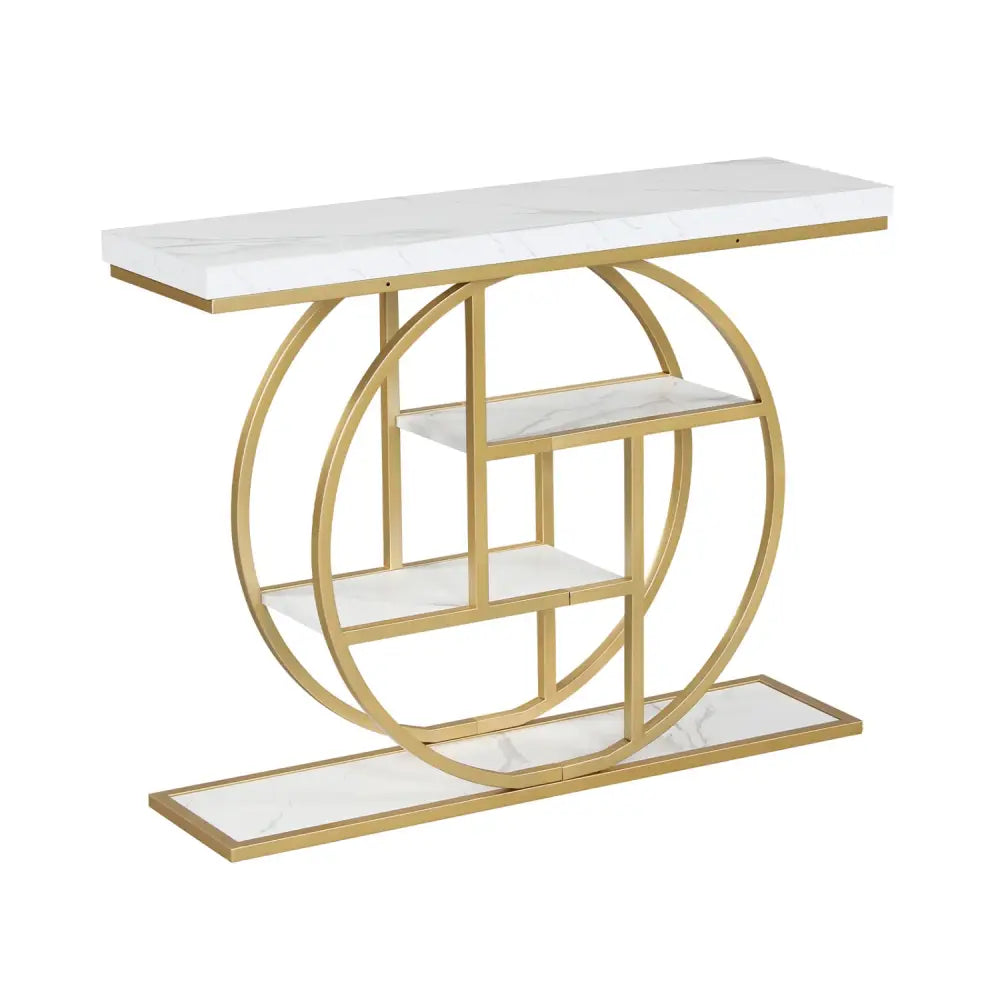 4-Tier Console Table 41 Inches Entryway Table with Storage Shelves-White - White - Console Tables