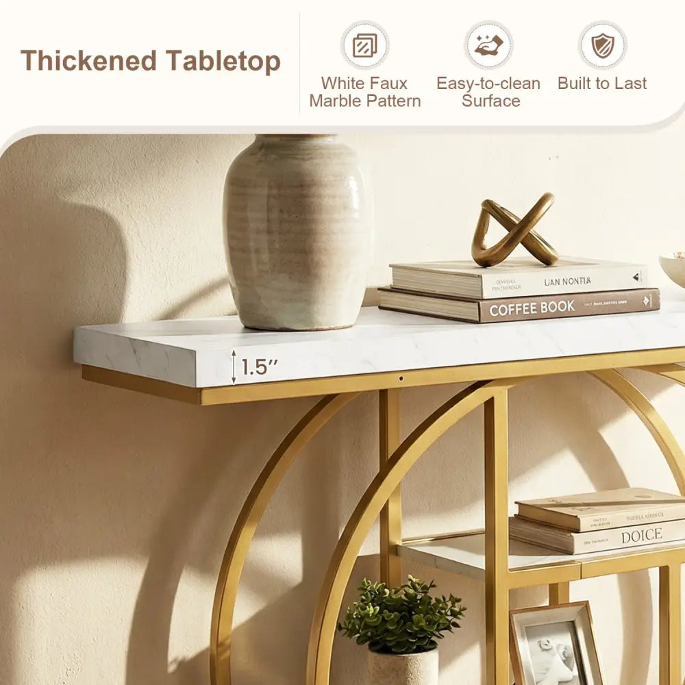 4-Tier Console Table 41 Inches Entryway Table with Storage Shelves-White - White - Console Tables