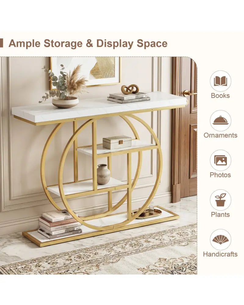 4-Tier Console Table 41 Inches Entryway Table with Storage Shelves-White - White - Console Tables
