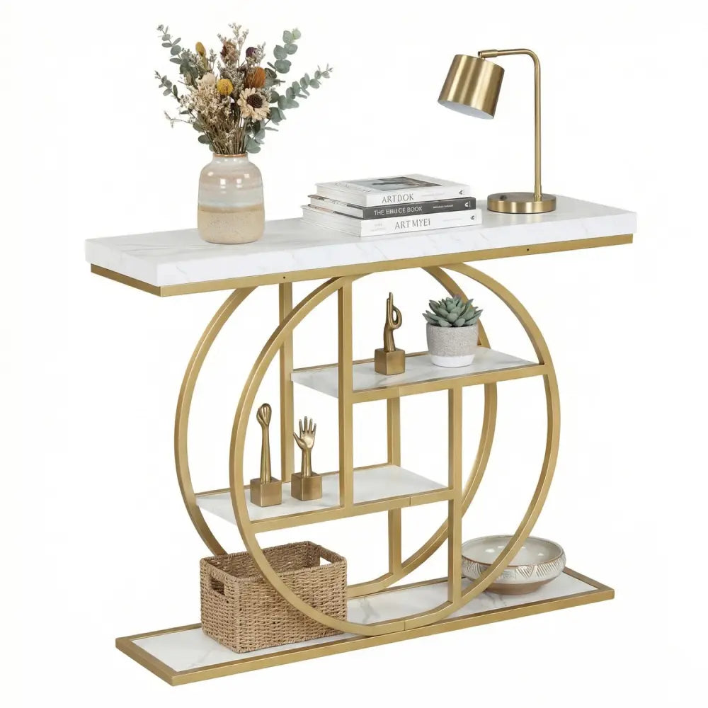 4-Tier Console Table 41 Inches Entryway Table with Storage Shelves-White - White - Console Tables