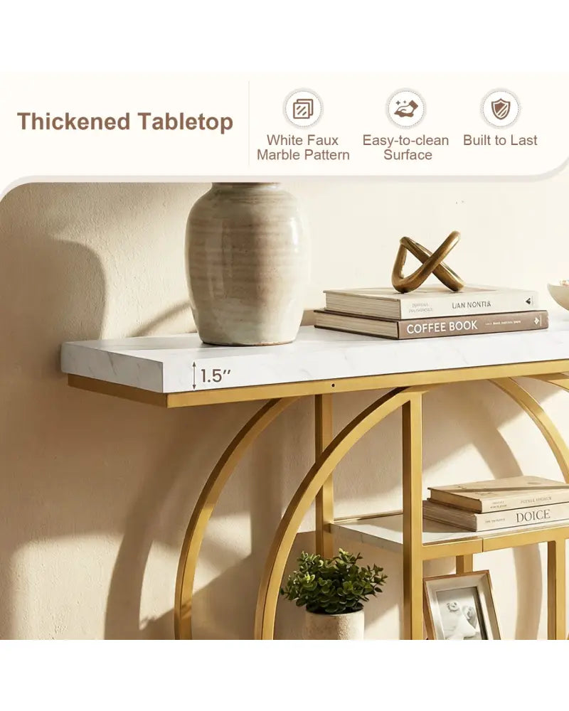 4-Tier Console Table 41 Inches Entryway Table with Storage Shelves-White - White - Console Tables