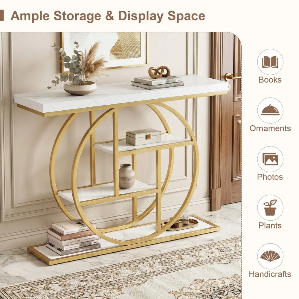 4-Tier Console Table 41 Inches Entryway Table with Storage Shelves-White - White - Console Tables