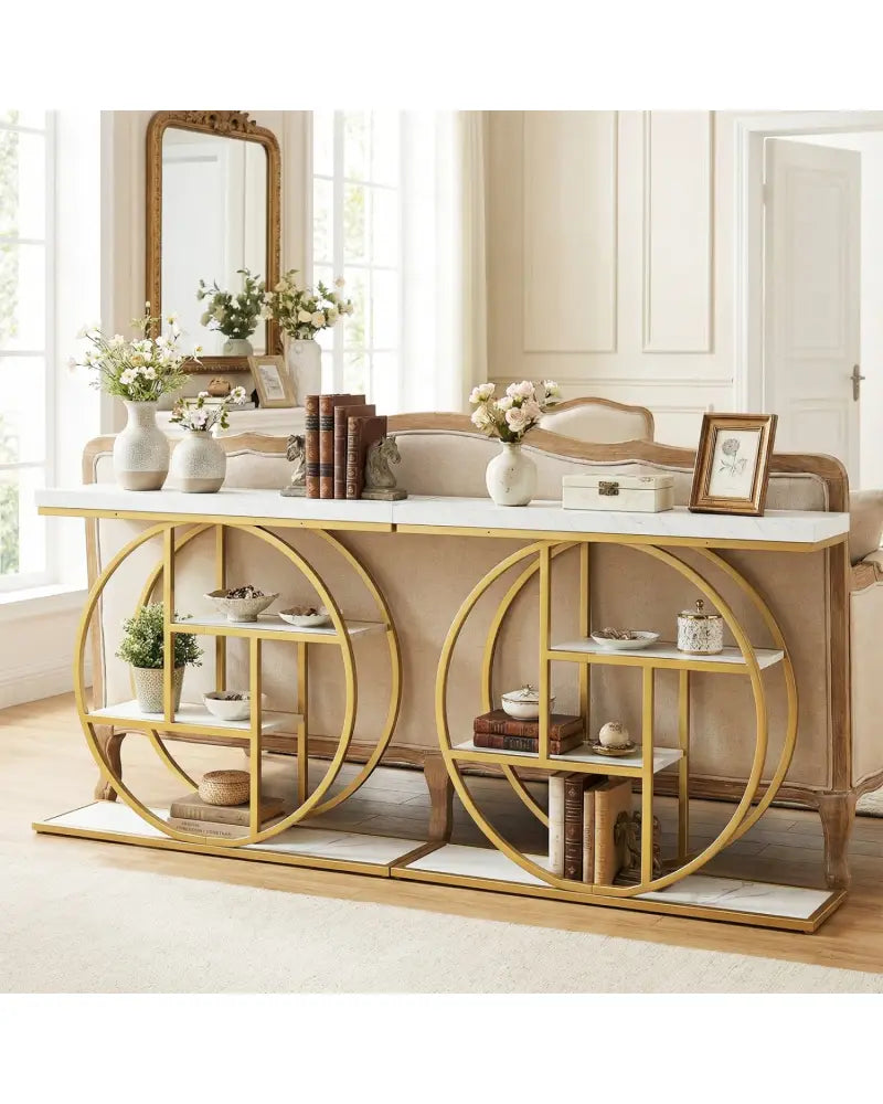 4-Tier Console Table 41 Inches Entryway Table with Storage Shelves-White - White - Console Tables
