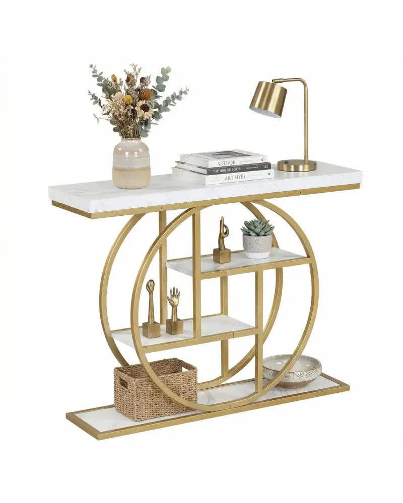 4-Tier Console Table 41 Inches Entryway Table with Storage Shelves-White - White - Console Tables