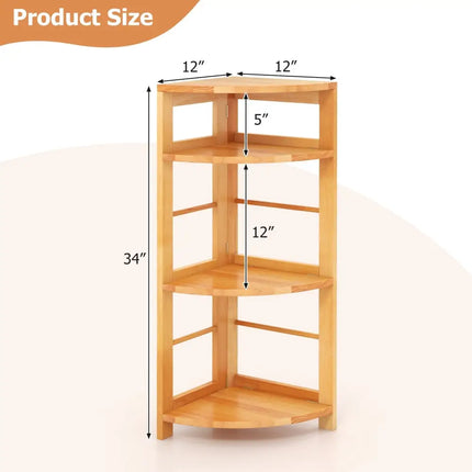 4-Tier Corner Shelf with Rubber Wood Frame and Anti-Toppling Kit Costway