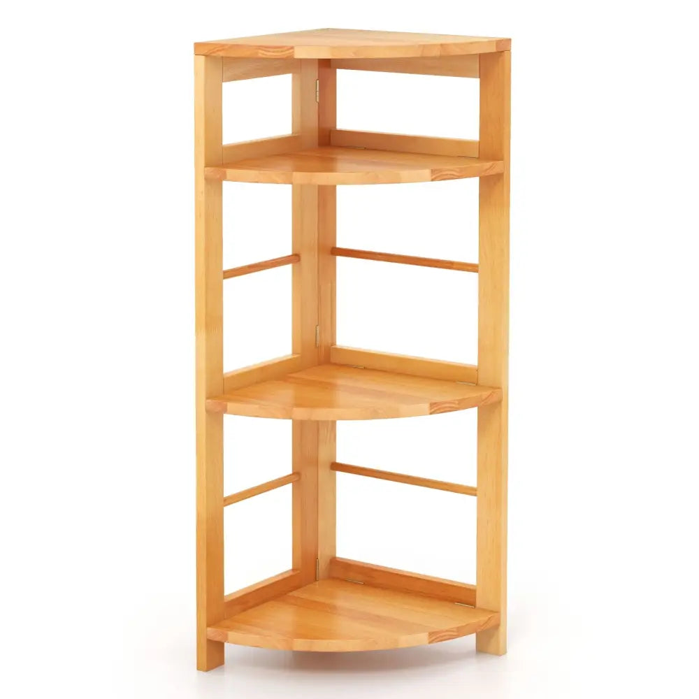 4-Tier Corner Shelf with Rubber Wood Frame and Anti-Toppling Kit - Natural - Bookcases