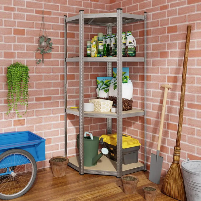 4-Tier Corner Shelving Unit Adjustable Garage Storage Utility Rack for Warehouse-Silver - Silver - Garages