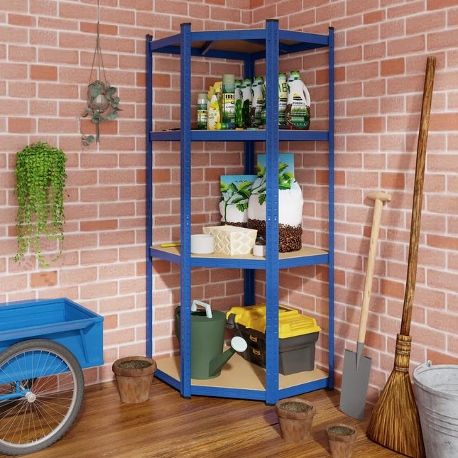 4-Tier Corner Shelving Unit Adjustable Garage Storage Utility Rack for Warehouse-Blue - Blue - Garages