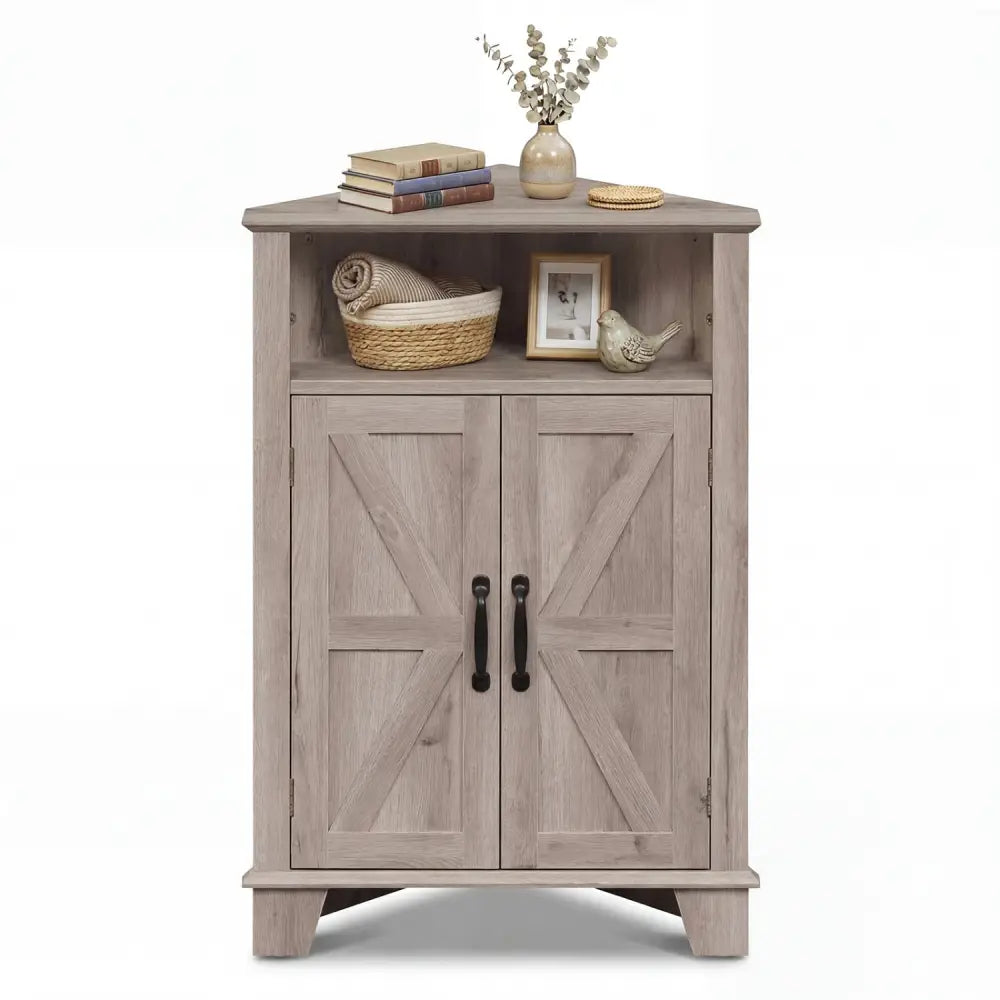4-Tier Corner Storage Cabinet with Open Shelf-Gray - Gray - Cabinets & Chests