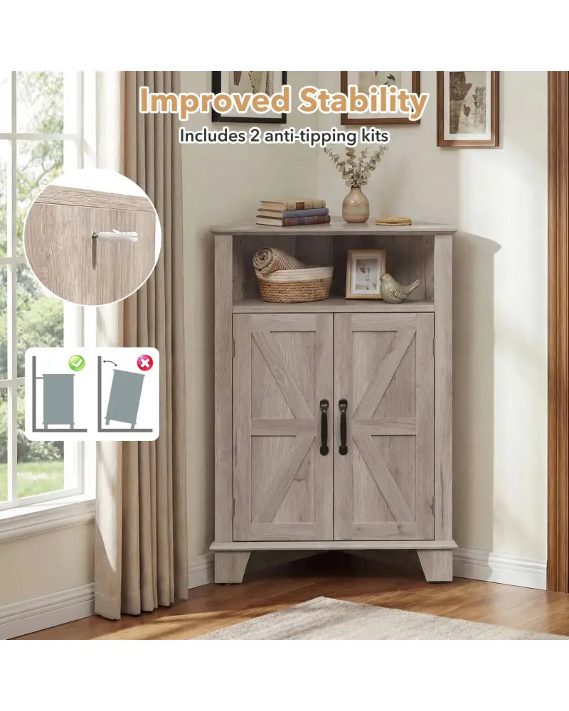 4-Tier Corner Storage Cabinet with Open Shelf-Gray - Gray - Cabinets & Chests