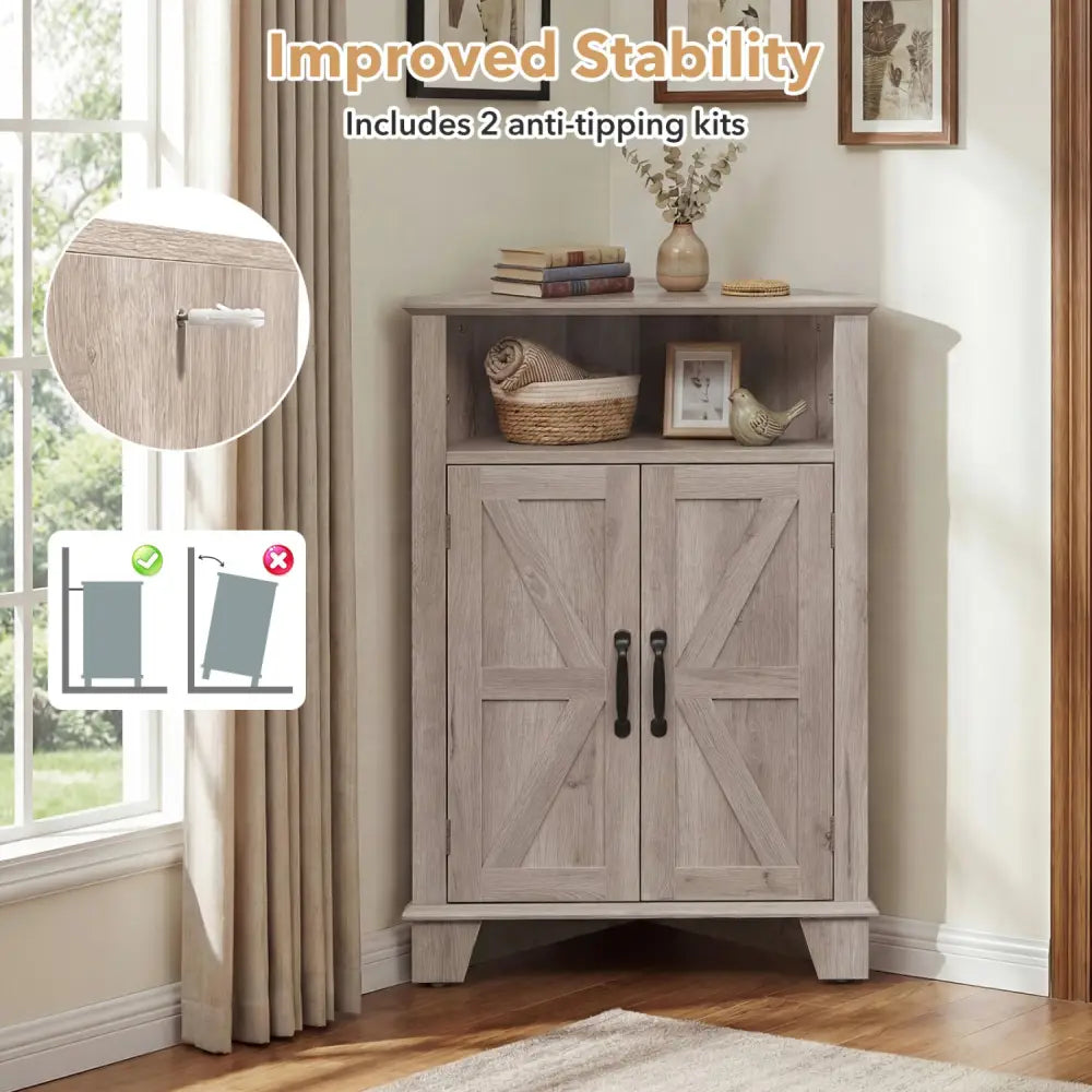 4-Tier Corner Storage Cabinet with Open Shelf-Gray - Gray - Cabinets & Chests