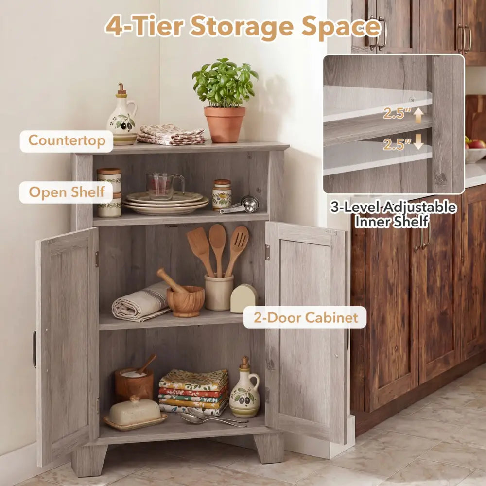 4-Tier Corner Storage Cabinet with Open Shelf-Gray - Gray - Cabinets & Chests