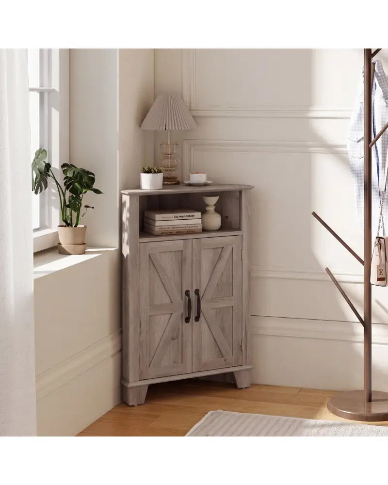 4-Tier Corner Storage Cabinet with Open Shelf-Gray - Gray - Cabinets & Chests