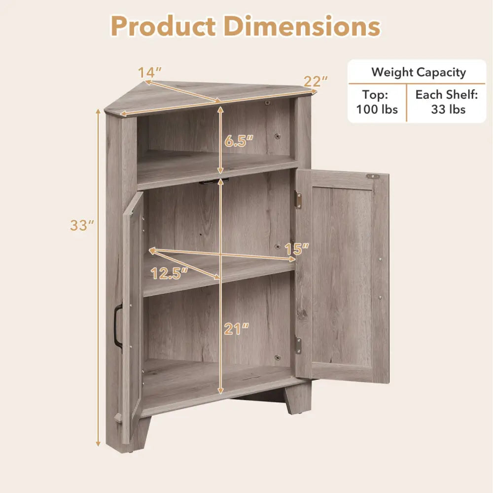 4-Tier Corner Storage Cabinet with Open Shelf-Gray - Gray - Cabinets & Chests