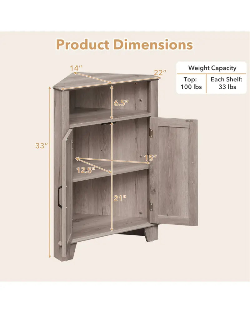 4-Tier Corner Storage Cabinet with Open Shelf-Gray - Gray - Cabinets & Chests