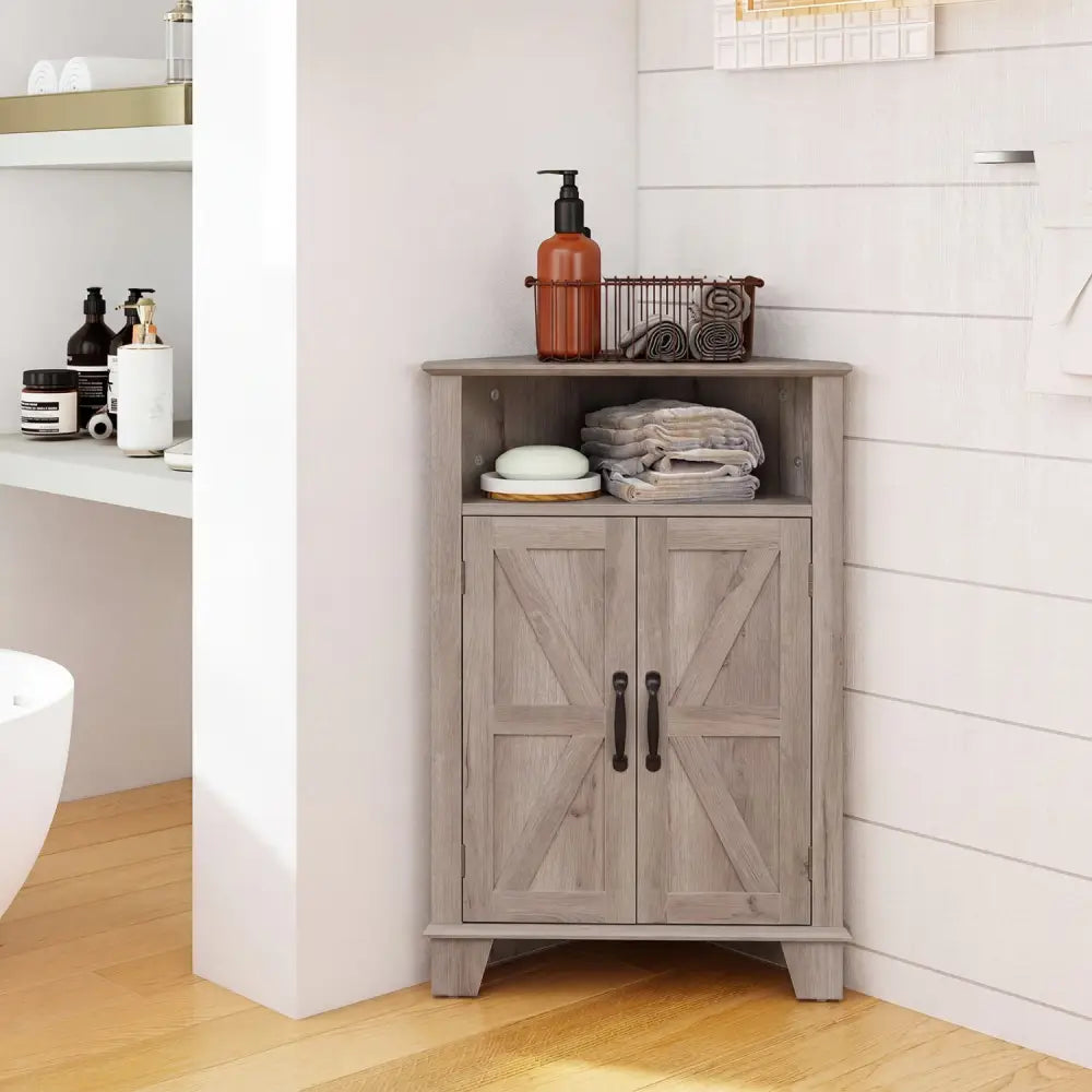 4-Tier Corner Storage Cabinet with Open Shelf-Gray - Gray - Cabinets & Chests