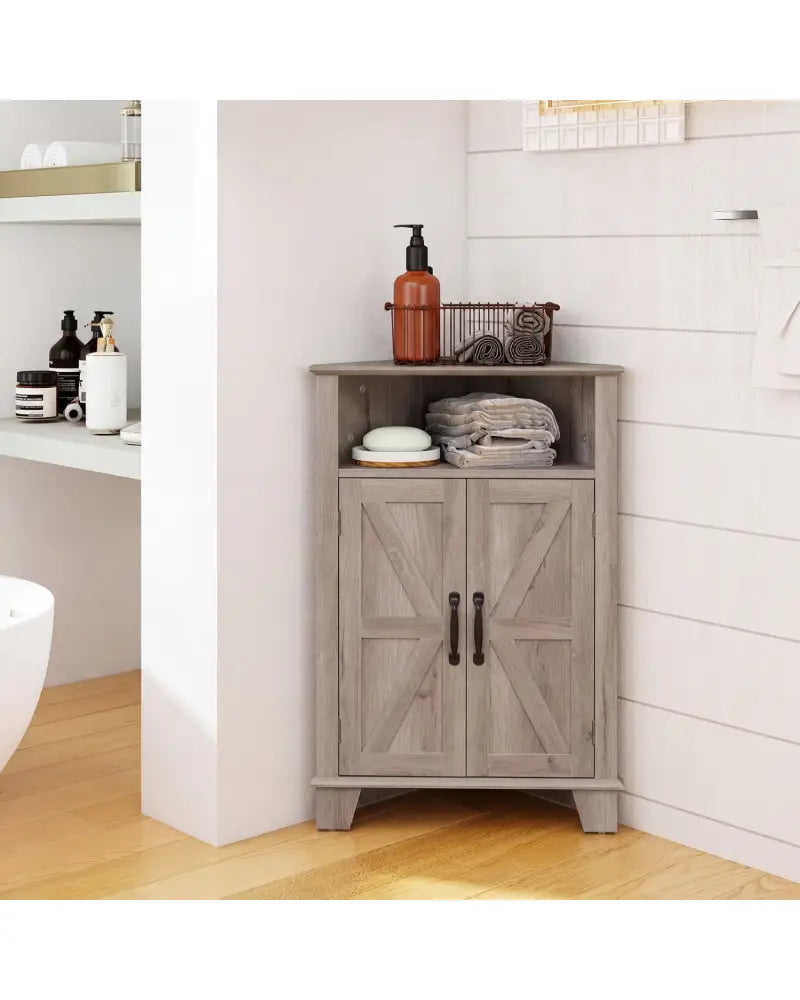 4-Tier Corner Storage Cabinet with Open Shelf-Gray - Gray - Cabinets & Chests