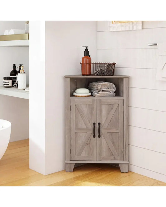 4-Tier Corner Storage Cabinet with Open Shelf-Gray - Gray - Cabinets & Chests