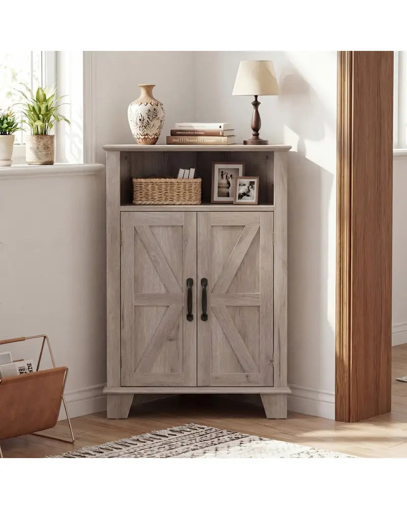 4-Tier Corner Storage Cabinet with Open Shelf-Gray - Gray - Cabinets & Chests