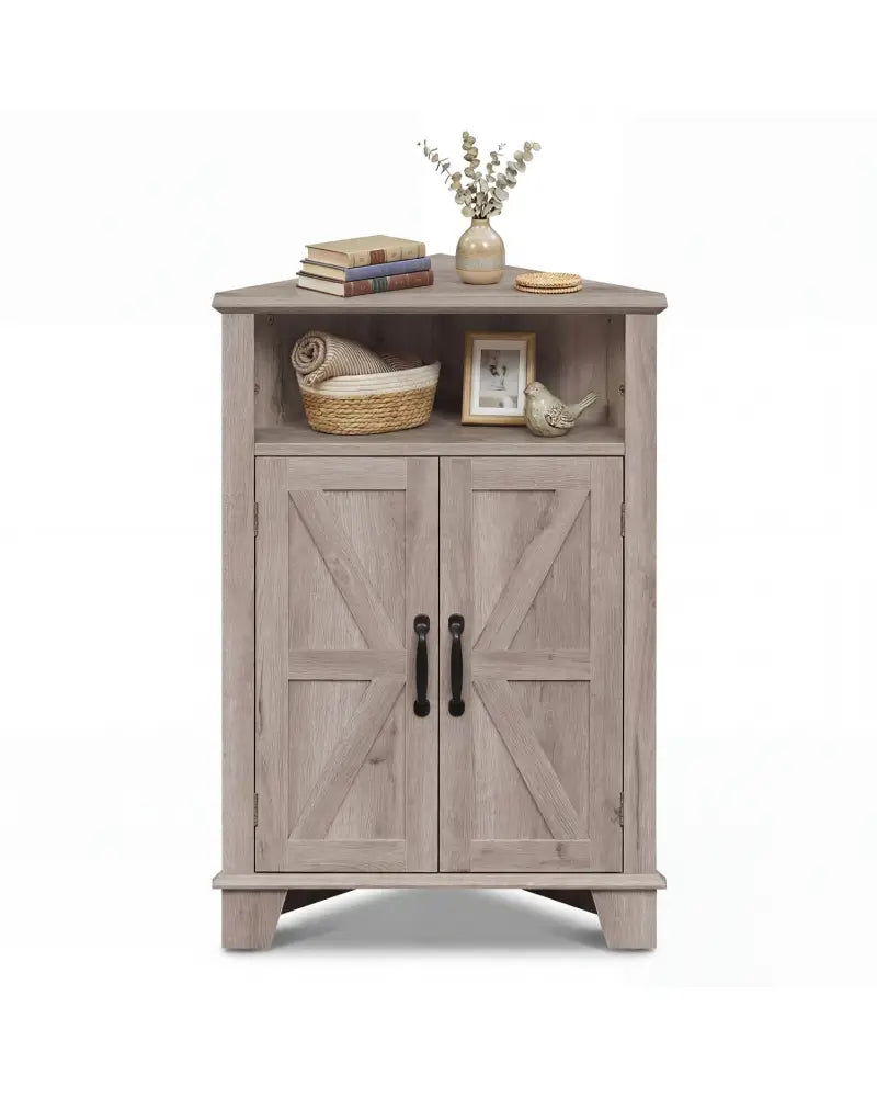 4-Tier Corner Storage Cabinet with Open Shelf-Gray - Gray - Cabinets & Chests